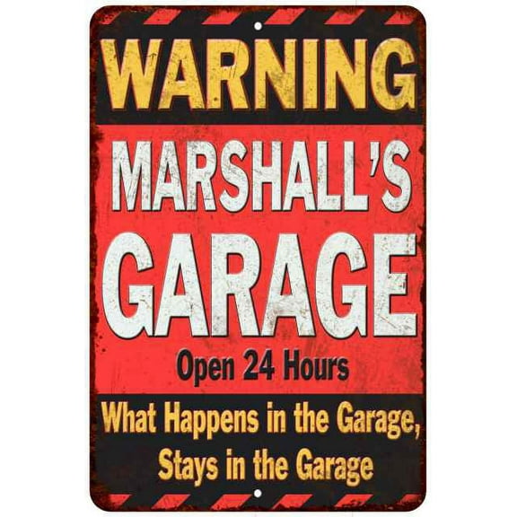 MARSHALL'S Garage Warning Man Cave Wall Decor 8 x 12 High Gloss Metal 208120030288