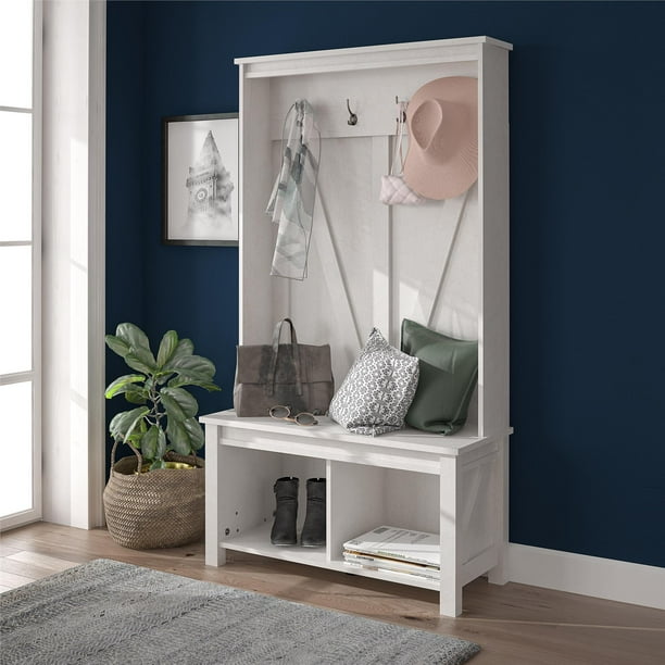Ameriwood Home Farmington Entryway Hall Tree Bench, Ivory Oak Walmart