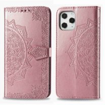 Dteck For Apple iPhone 12 Pro / 12 6.1" [Flower Embossed] PU Leather Wallet Flip Folio Protective Case Cover with Card Holder and Stand, Rosegold