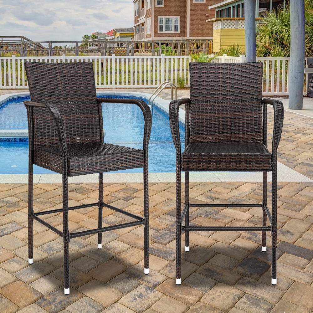 Bar Chairs Set Of 2, Upgraded Wicker Bar Stool Chairs, Outdoor Patio