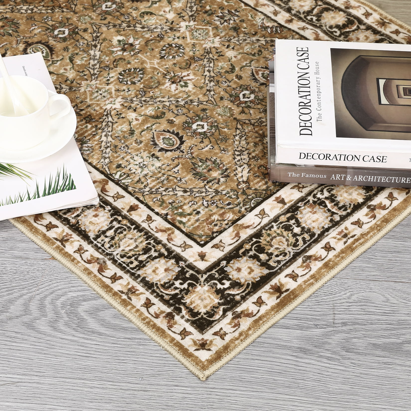 Hasoo Runner Rug 2' x 6' Washable Rugs for Hallway Moroccan Carpet Vintage Rug, Brown