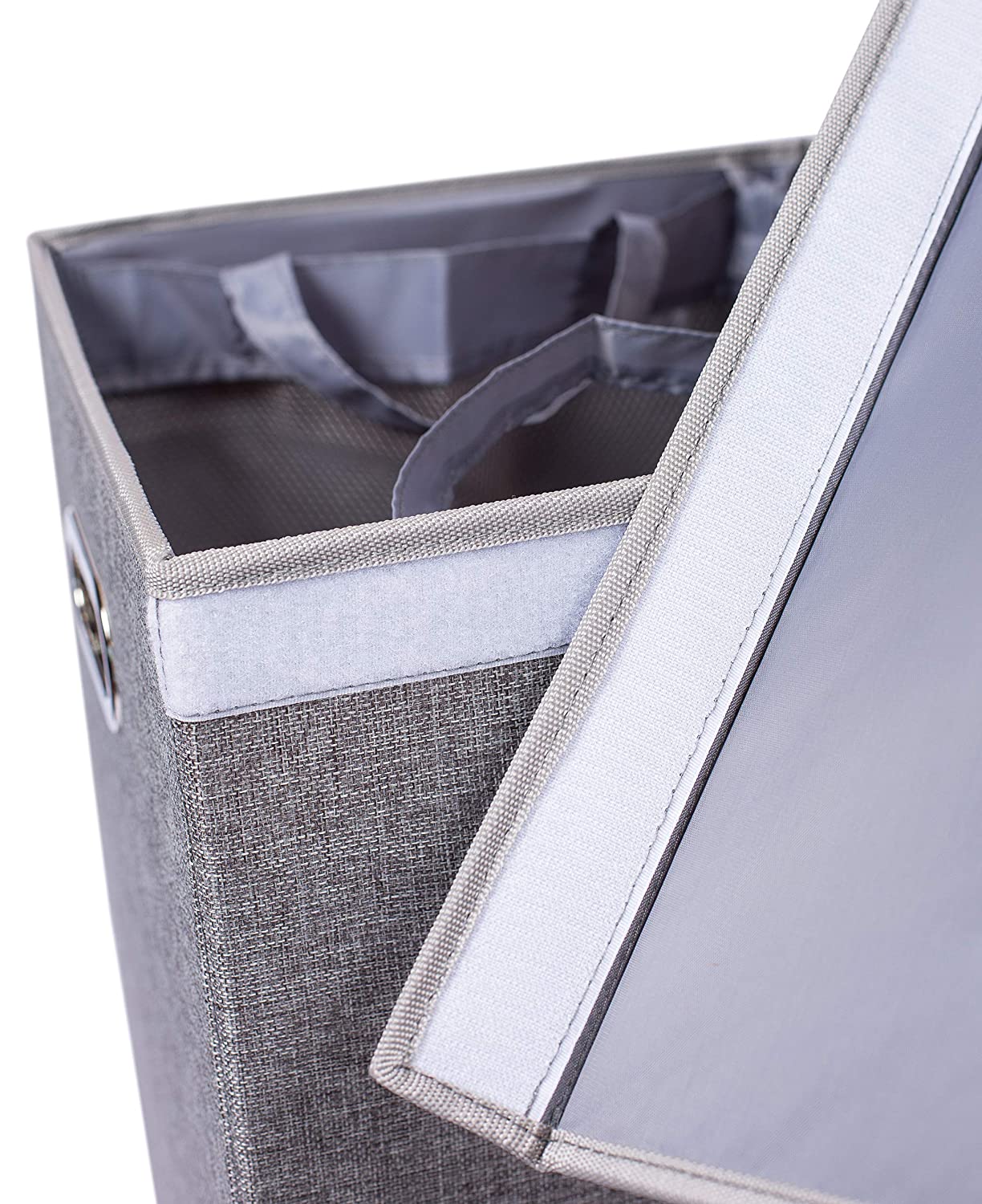 BirdRock Home Double Linen Laundry Hamper with Lid and Removable Liners - Grey - image 4 of 10