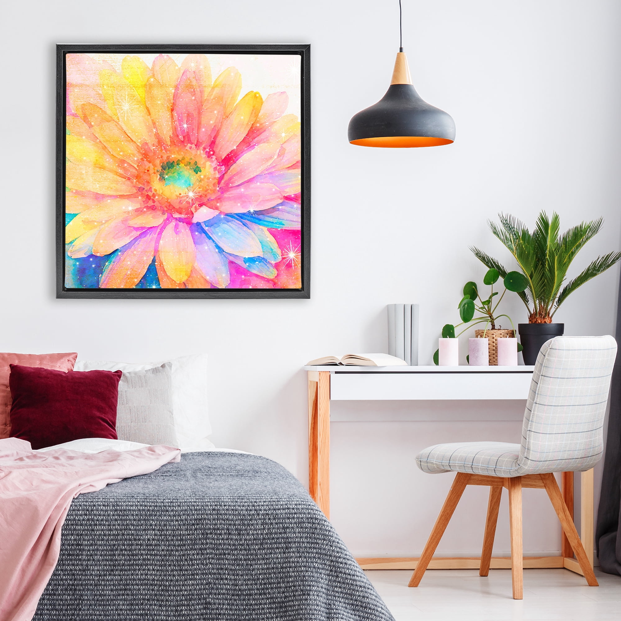 Stupell Industries Bloomtopia Shimmer Blossom Black Framed Floater Canvas Wall Art, design by Vibelicious