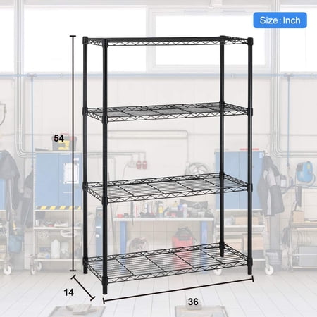4 Tier Heavy Duty Metal Shelving Unit with Adjustable Height, 1000 LBS Capacity - Black