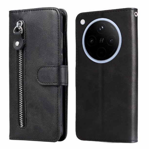 Estuche de Cuero PU con Cierre para OPPO Find X8 Pro , Funda Protectora con Billetera y Correa