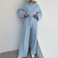 thumbnail image 2 of RYRJJ Women's Two Piece Outfits Oversized Hooded Sweatsuit Long Sleeve Hoodies Pullover Top with Wide Leg Pants Ribbed Knit Slouchy Sweater Sets(Blue,M), 2 of 9