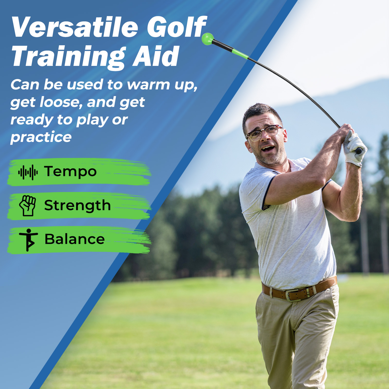 Gymax Golf Swing Trainer Aid 47'' Warm-up Practice Stick w/Weighted Head for Grip Green