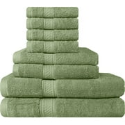 Premium 8 Piece Towel Set (Sage Green); 2 Bath Towels, 2 Hand Towels and 4 Washc