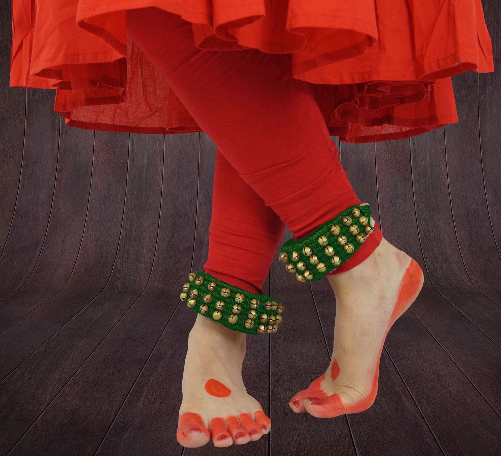 Banithani Indian Traditional 3 Line Classical Kathak 12 No Ghungroo Anklets Dancing Ankle Bracelet Pair Jewelry-Green