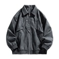 thumbnail image 5 of Zpzdpjkx Mens PU Leather Bomber Jacket Lapel Collar Multi Zipper Pockets Soft Texture Daily Street Fashion Casual Lightweight City Skate Vacation Jackets for Men, 5 of 7