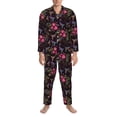 thumbnail image 3 of Susaid Flowers And Humming Bird1 Print Men's Long Sleeve Pajama Set, Two-Piece Button-Down Loungewear PJs Set, Comfortable Sleepwear for Relaxation-Large, 3 of 7