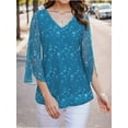 thumbnail image 4 of Weardear Womens Ruffle 3/4 Sleeve Tops V Neck Blouse Double Layers Mesh Blouses Loose Fit Flowy Tunic Tops, 4 of 5