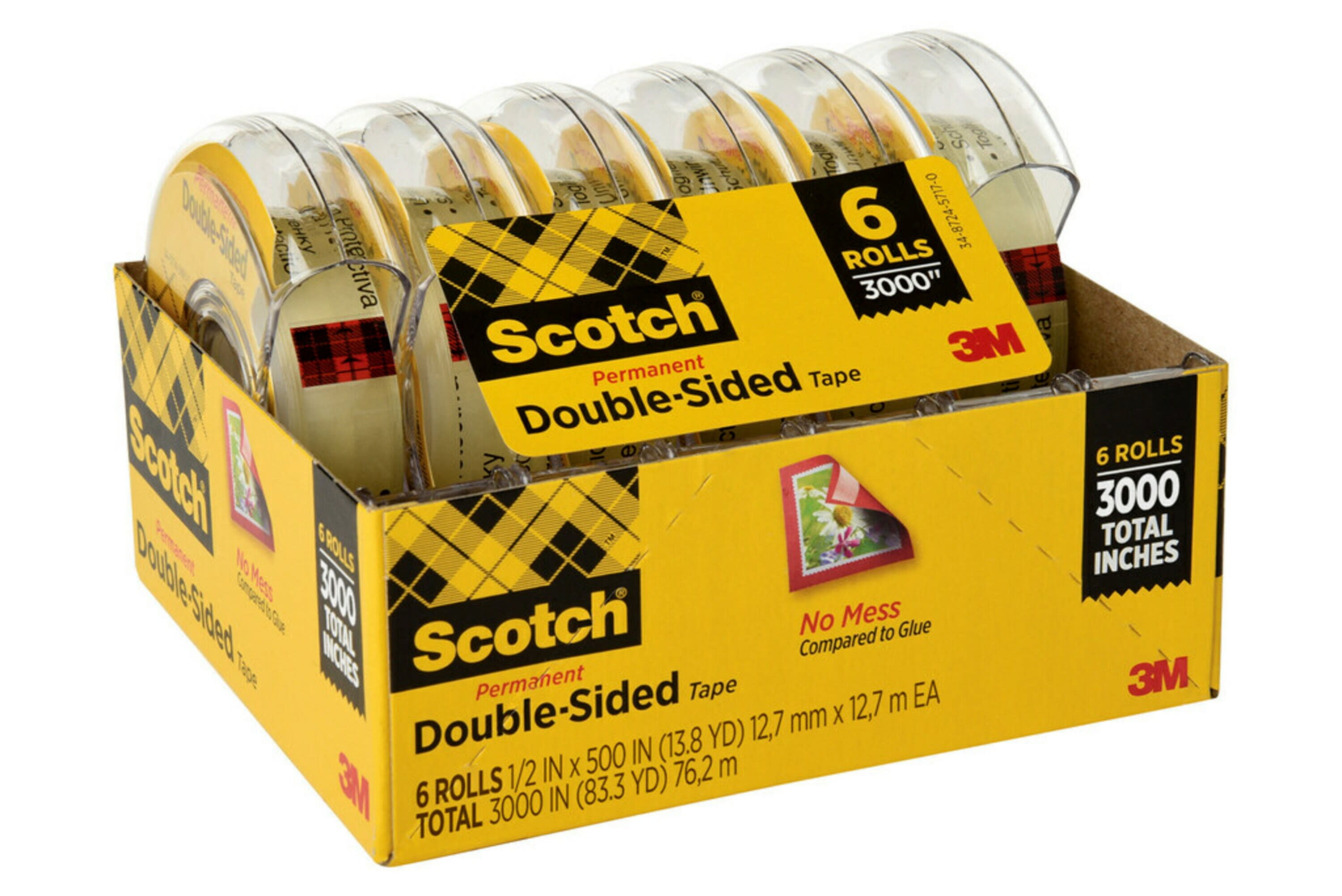 Scotch Double Sided Tape, 0.5 in. x 500 in., 6 Tape Rolls With