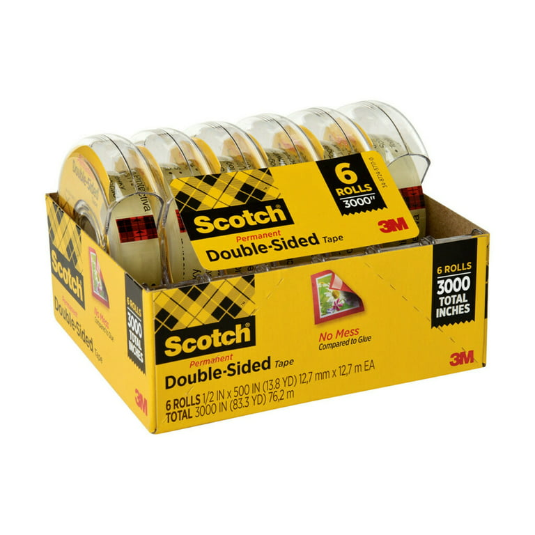 3M Scotch Permanent Double-Sided Tape, 1/2 x 25 Yard Roll 1” Core 665