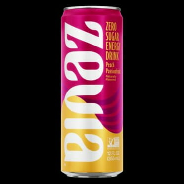 Zevia Pbc 0195712 Zero Sugar Naturally Sweetened Energy Drink, Peach Passionfruit, 12 Oz Can, 12/carton