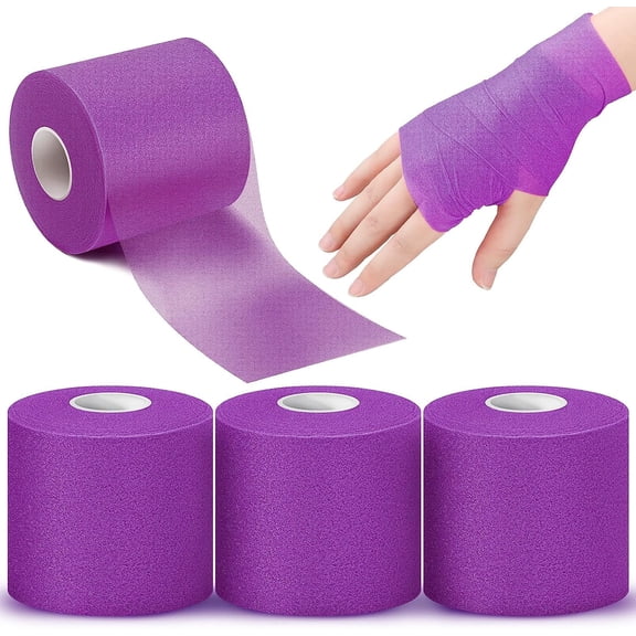 3 Pieces Athletic Pre Wrap Tape for Hair Foam Underwrap Tape Sports Pre-wrap Athletic Tape Underwrap for Hair Ankle Wrists Knees Sports 2.75 Inch by 30 Yards(Purple)