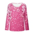 thumbnail image 6 of EchfiProm Fall Tops for Women Hot Pink Long Sleeve Loose Floral Pleated Womens T-Shirt Crew Neck, 6 of 6
