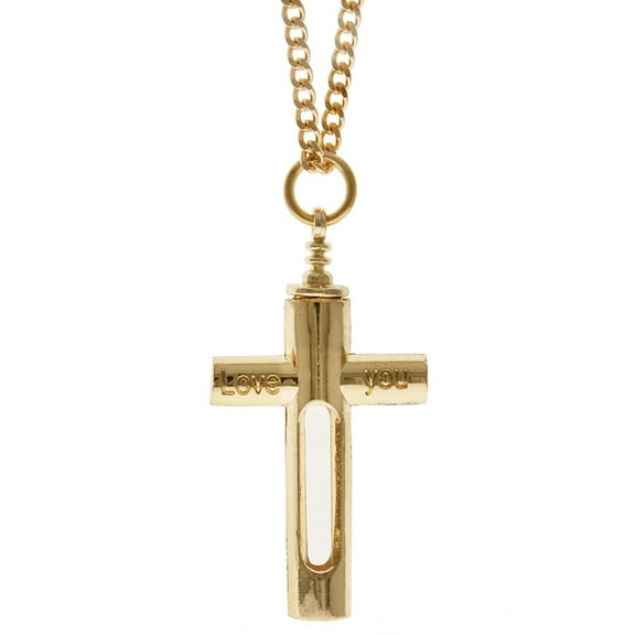 Memorial Ashes Gold Cross Pendant Necklace "Love You" by Sterling Gifts