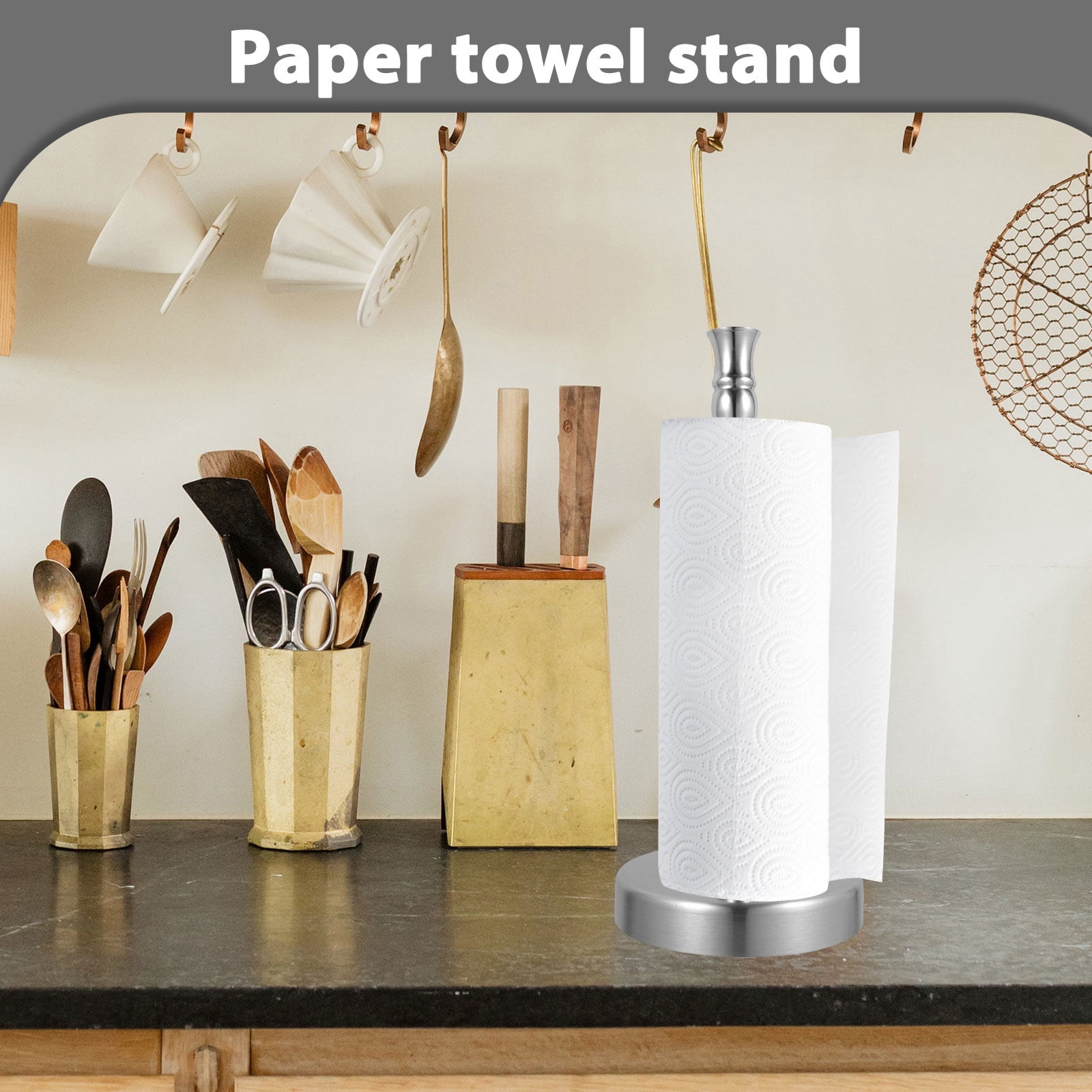 KAKOWELY Countertop Paper Towel Holder 2Pcs Stainless Steel Silver Upright