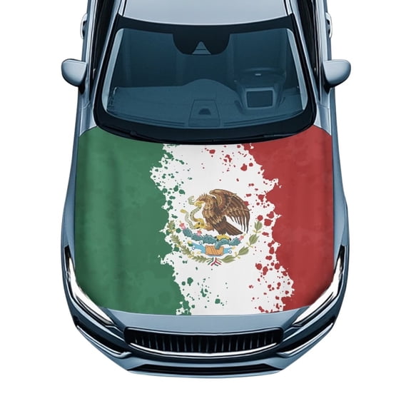 CHAQLIN Mexican Flag Car Hood Cover Removable Car Hood Cover Protector Exterior Accessories for Women Men Decoration Suitable for Cars