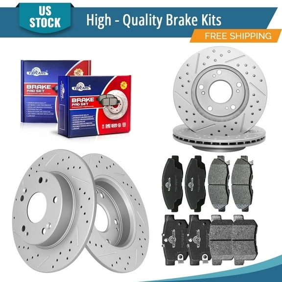YXPCARS 12PCS Brake Kits, Front and Rear Drilled & Slotted Brake Rotors   Ceramic Brake Pads Kit for 2006-2011 Honda Civic (31311 31420 465A 537)