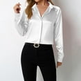 thumbnail image 2 of JGGSPWM Women's Soft Wrinkle Free Satin Button Down Shirts Long Sleeve Classic Collared Business Casual Silk Blouses White XS, 2 of 5