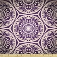 thumbnail image 1 of Mandala Upholstery Fabric by the Yard, Far Eastern Style Geometric Cosmos Symbolism Swirly Flowers Pattern, Decorative Fabric for DIY and Home Accents, Dark Purple and Champagne by Ambesonne, 1 of 5