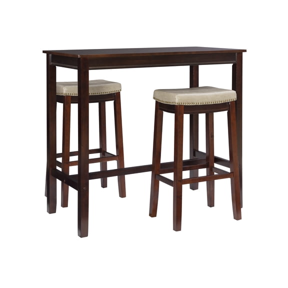 Contemporary Home Living 3-Piece Bar Table and Padded Stool Set- 47.25" - Brown and Beige