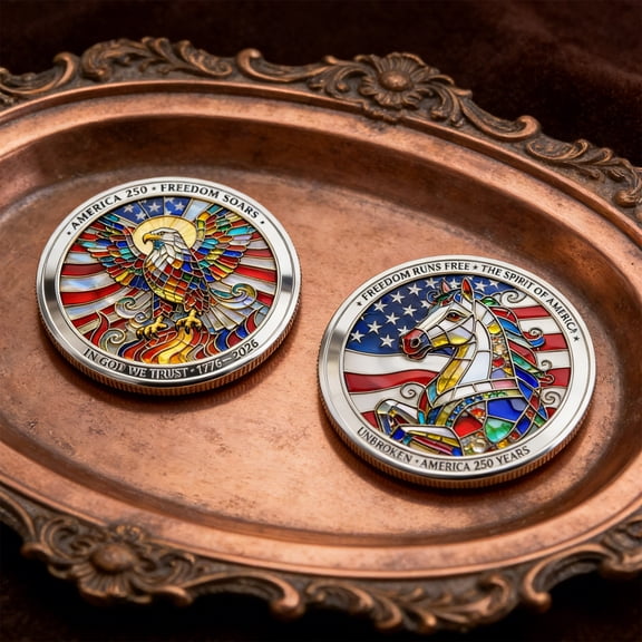250th Anniversary Commemorative Coins,America 250 Merchandise with American Eagle & US Flag,Golden American Flag & Liberty Bell Design for Display, Collectors & Gift Idea