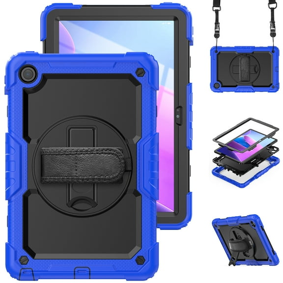 3 Layer Case for Lenovo Tab M10 FHD Plus 10.3" 2020, for Kids Heavy Duty Protective Case with Screen Protector & Stylus Holder & 360 Rotating Stand Hand/Shoulder Strap, Blue