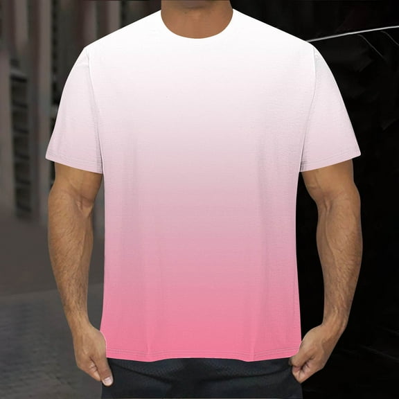 Zylanna Men's Short Sleeve T-Shirts, Crew Neck Summer Lightweight Gradient Color Daily leisure Tops for Men Pink Size 3XL
