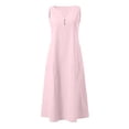 thumbnail image 4 of HongQid Womens Sleeveless Henley Maxi Dress Linen Blend Casual A Line Dress With Pockets Summer, 4 of 5