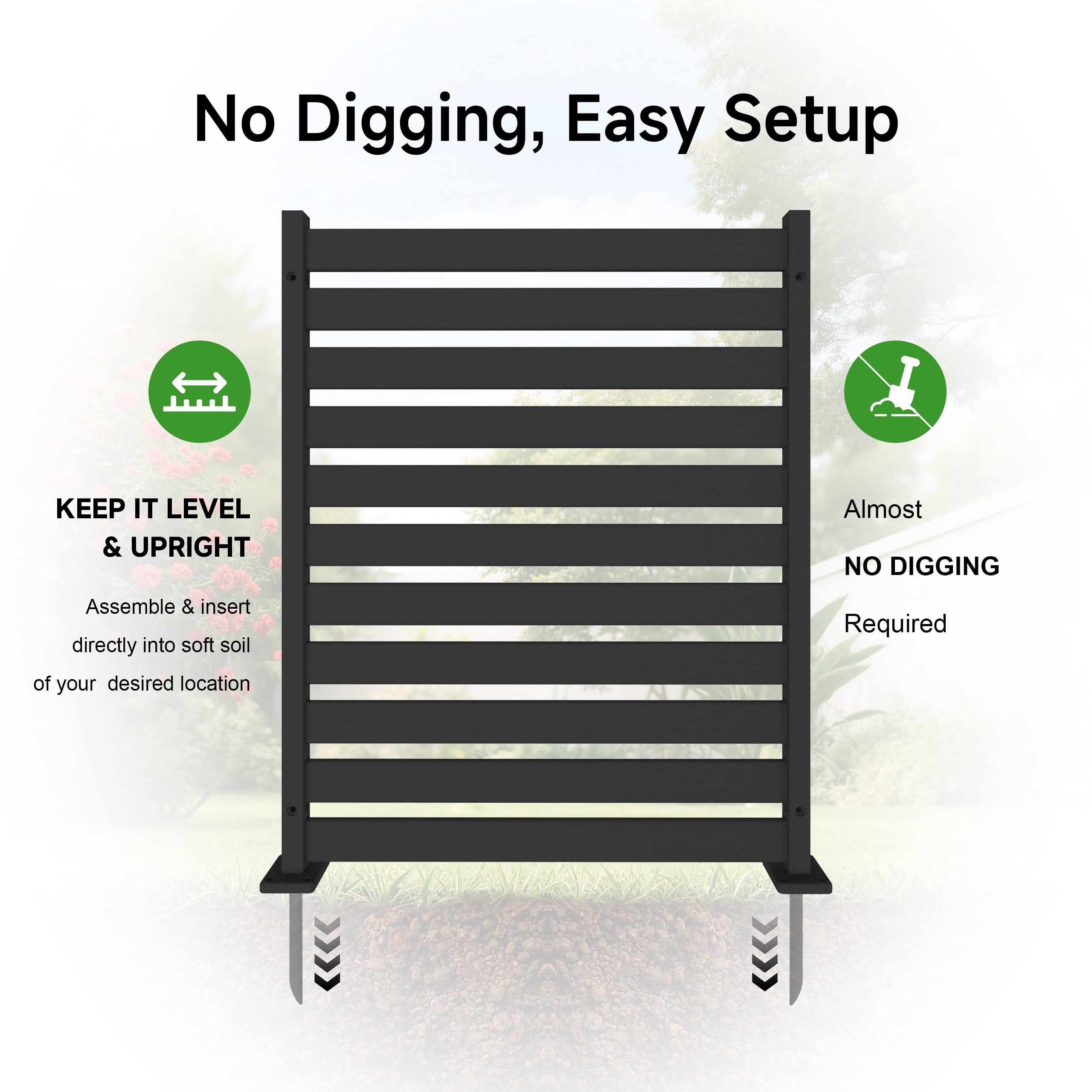 Amoveo Outdoor Privacy Screen Fence, 38"W x 48"H HDPE Weather-Resistant Fence for AC Units and Trash Cans, Includes Ground Stakes & Base Plates,2-Pack