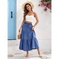thumbnail image 3 of Womens Tiered Elastic Waist Denim Skirt Medium Wash Casual Maxi, 3 of 24