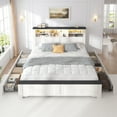 thumbnail image 4 of EnHomee King Size Bed Frame with 4 Storage Drawers Platform Bed Frame metal with Headboard and Storage Framhouse Bed Frame with LED Lights & Charge Station, White, 4 of 9