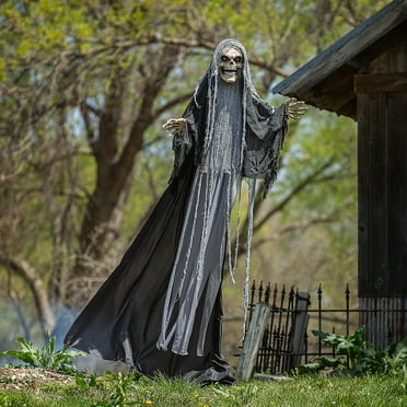 Morris Costumes 5.9 ft Animated Up & Down Skeleton Reaper Decoration - Gray