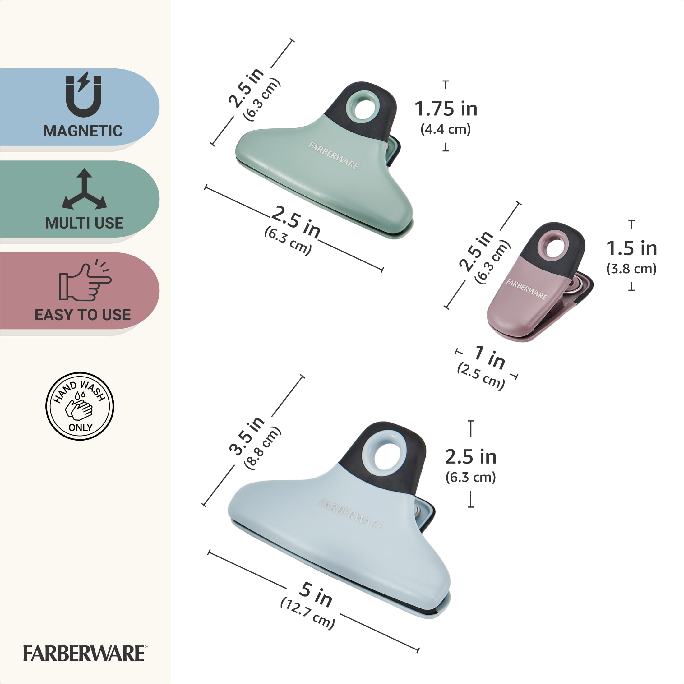Farberware Soft Grips Assorted Magnetic Bag Clips for Storage and Organization (Set of 7)