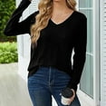 thumbnail image 2 of Fiaer Women V Neck Sweaters Plus Size Fashion Long Sleeve Shirts Loose Fit Casual Plain Lightweight Knit Tops Black L, 2 of 4