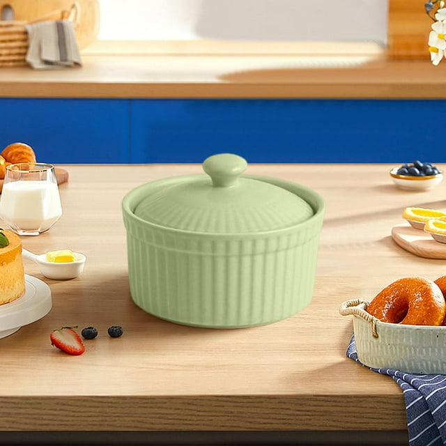 4 oz Ramekins with Lids, Ceramics Ramekin Bowls for Baking, Assorted Colors Ramekins Bowls, Ramekins for Creme Brulee Oven Safe, Dishwasher Safe, 1PC