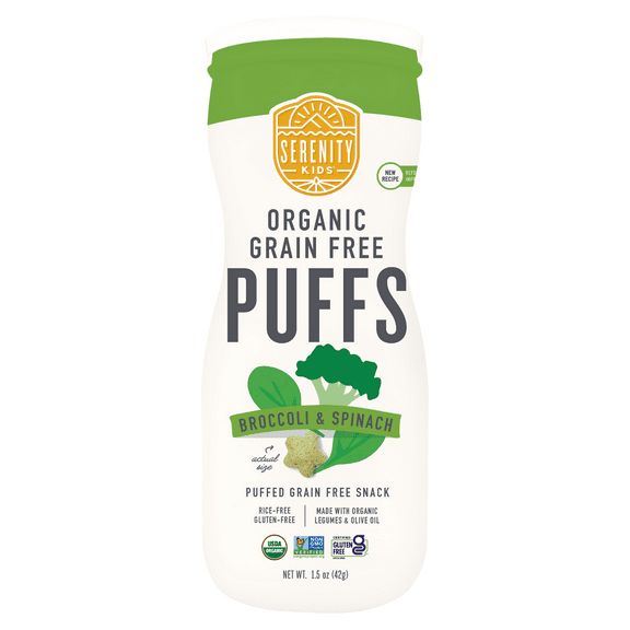 Serenity Kids Organic Grain Free Puffs, Broccoli & Spinach, 1.5 oz (42 g)
