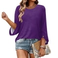 thumbnail image 6 of Qwertyu Womens Top 3/4 Sleeve T-shirts for Women Casual Crew Neck Three Quarter Length Sleeve Solid Fashion Loose Pullover Purple S, 6 of 7