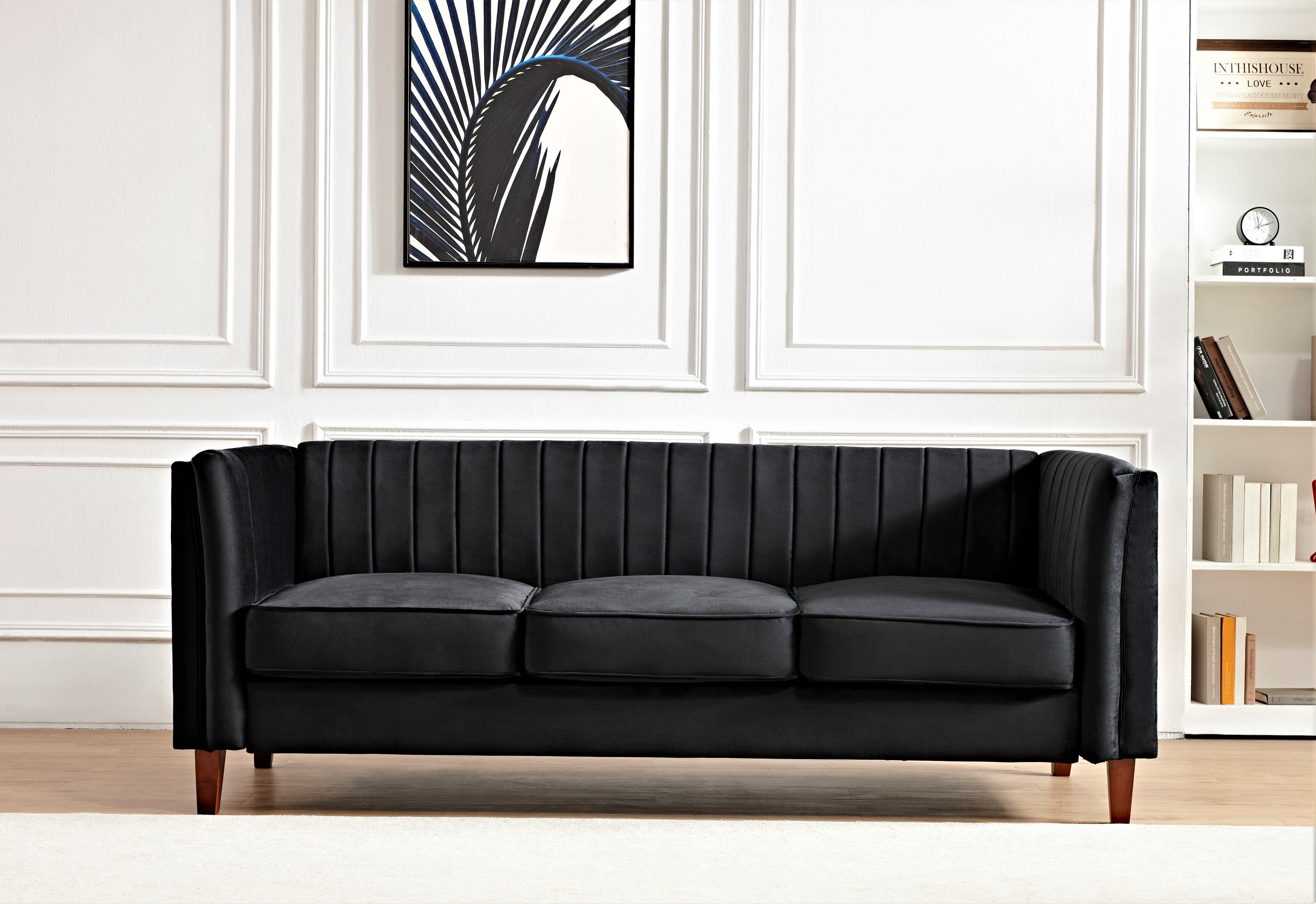 Uspridefurniture Plainfield Line Tufted Square Design Velvet 2Pcs Living Room Set,Black