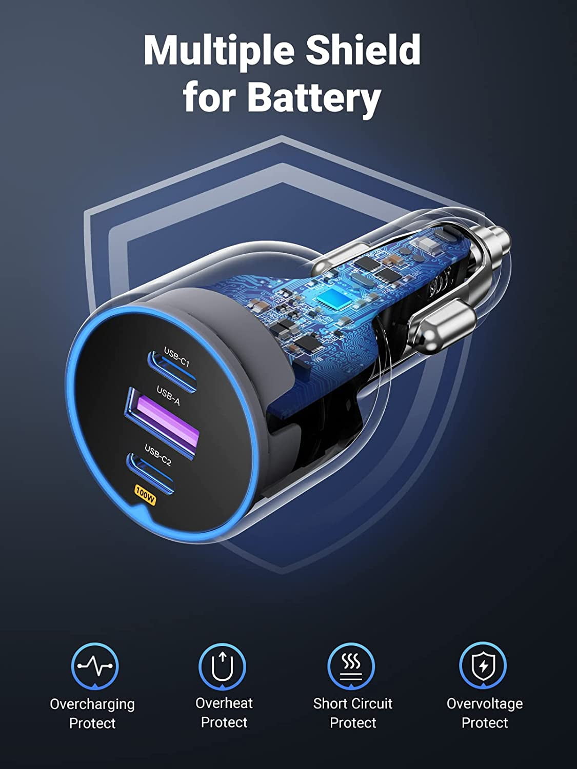 UGREEN 130W USB C Car Charger Adapter for Cellphone Laptop, PD 30W/100W/SCP 22.5W, Black