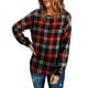 thumbnail image 1 of Plaid guinga pullover gota hombro manga larga Plaid pullover crewneck suelta guinga camisa para mujer rojo XXL, 1 of 6