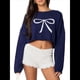 thumbnail image 3 of Suéteres de Larga de Otoño para Mujer, Modernos, con Cuello Redondo, Informales, Bonitos, de Punto Grueso. Azul Marino M, 3 of 10