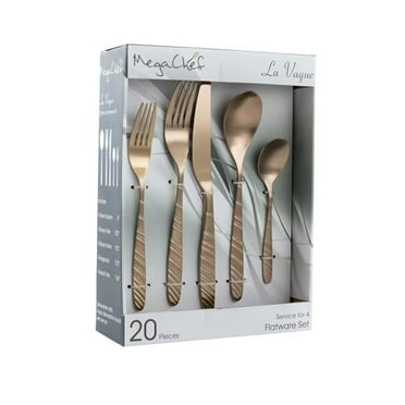 Megachef MCFW-LA VAGUE-MATTEROSEGOLD 20 Piece La Vague Flatware Utensil Set with Stainless Steel Silverware Metal Service, Matte Rose Gold