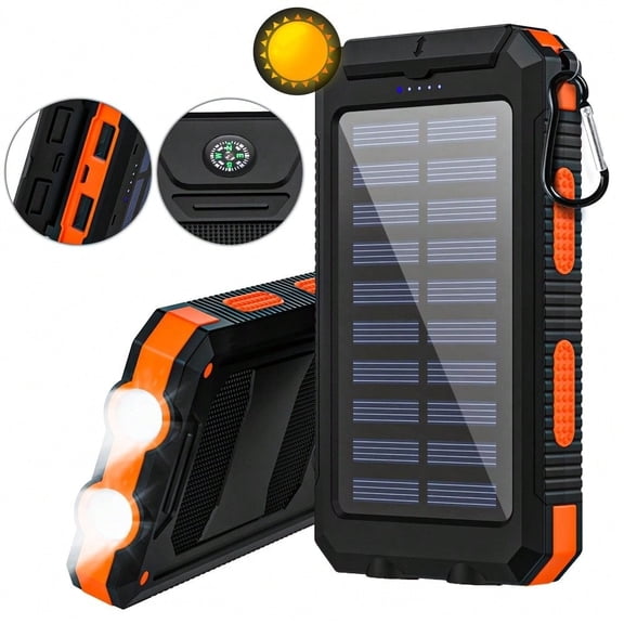 Dual USB Solar Charger, Fast Charging & Built-in Flashlight for Outdoor Adventures