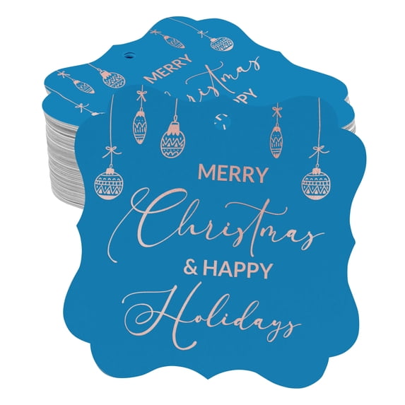 Inkdotpot Real Rose Gold Foil Merry Christmas & Happy Text Tags Favor Bracket Shape Hang Pack Of 100 Paper Tags