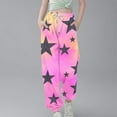 thumbnail image 2 of Girls Joggers Pants with Pockets Gradient Color Stars Printed Sweatpants Cinch Bottom Loose Wide Leg Trosuers (13-14 Years, Pink 01), 2 of 5