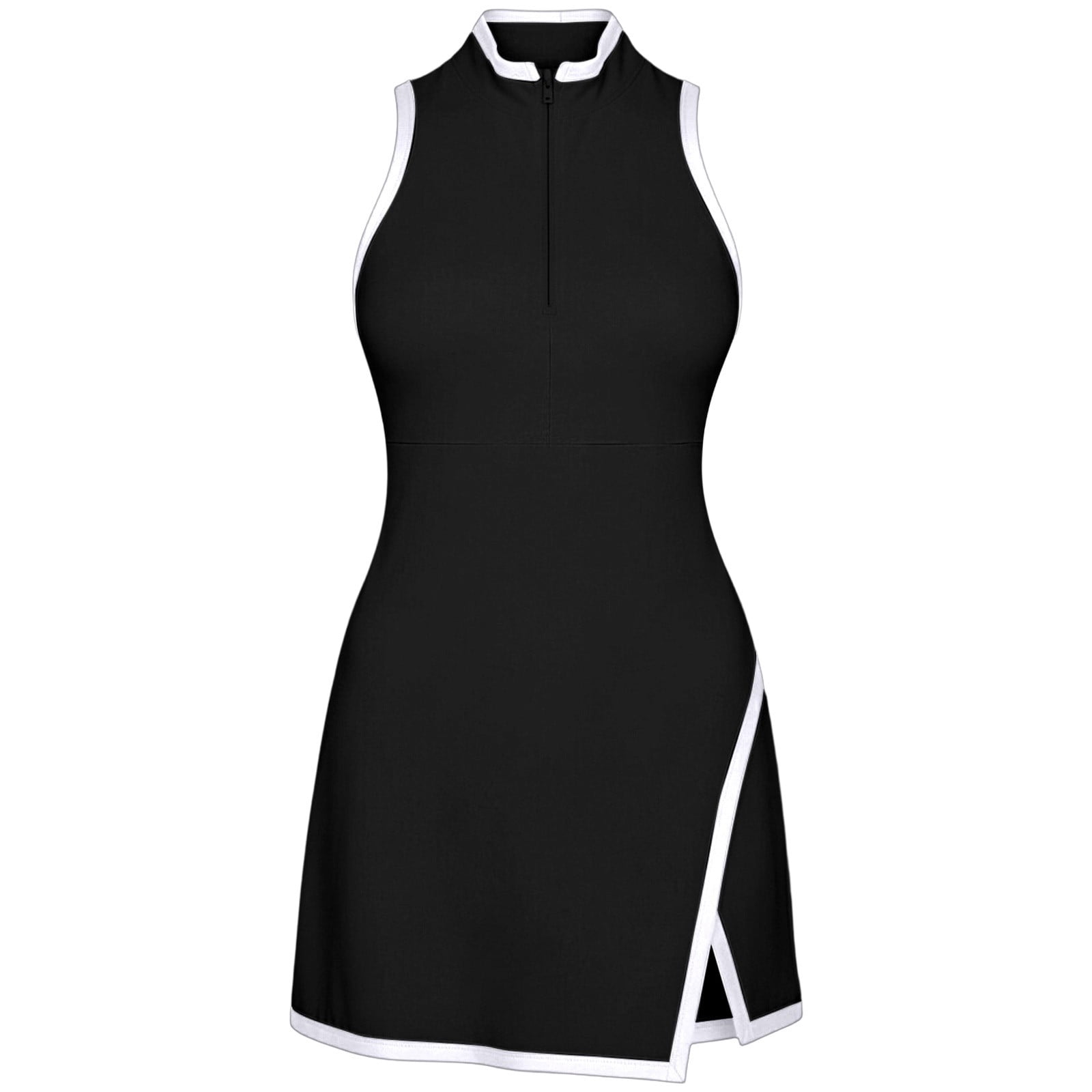 Alun Womens Sleeveless Activewear Dresses Zip Front Athletic Workout Gym Fitness Running Casual Sporty Dress for Wife Mom Fashion Split Stretch Bodycon Mini Short Dresses Black S